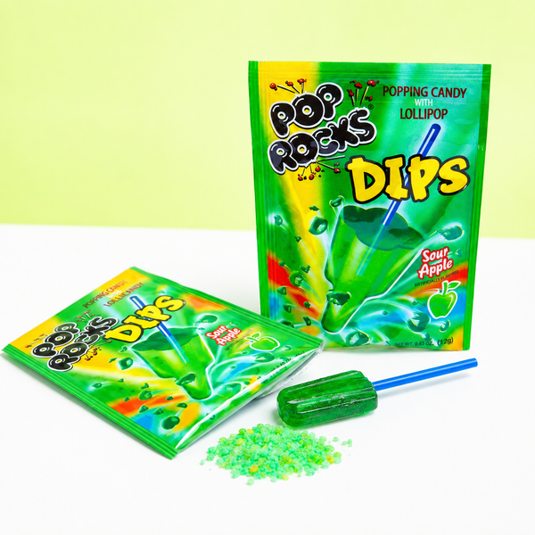 Pop Rocks Dips Sour Green Apple stick and popping powder