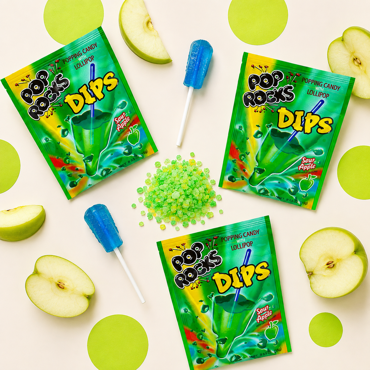Pop Rocks Dips Sour Green Apple 18 count case