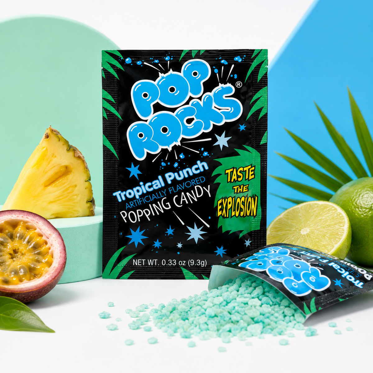 Close-up of tropical punch popping candy crystals
