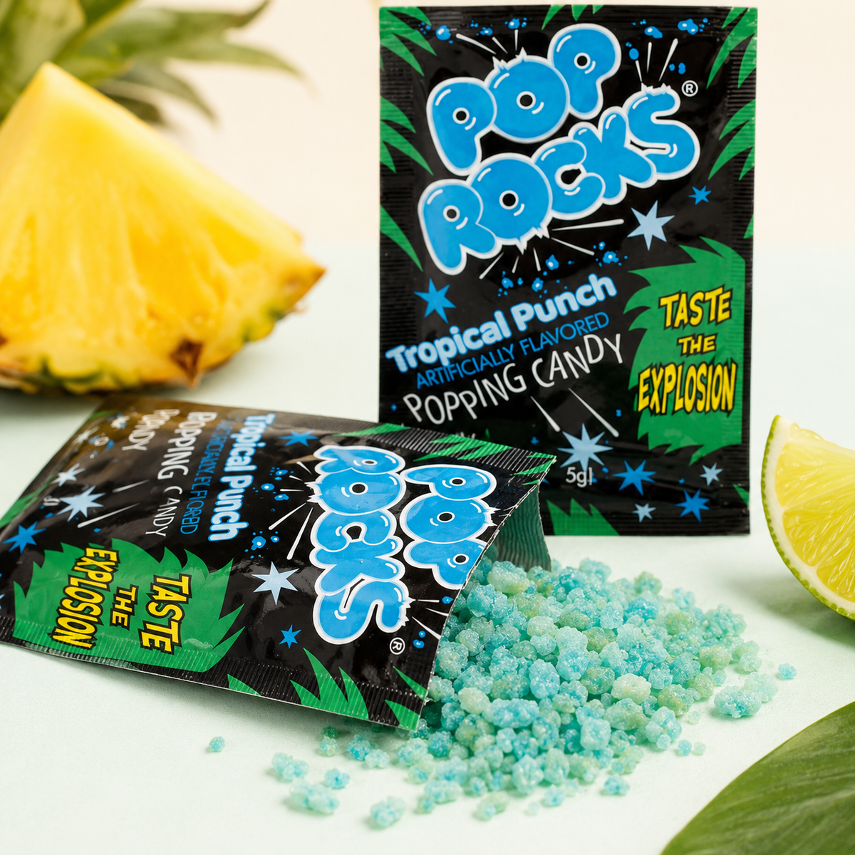 Tropical punch Pop Rocks poured from the packet