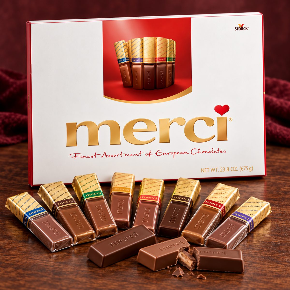 Merci Finest Assortment of European Chocolates gift box with wrapped chocolate bars