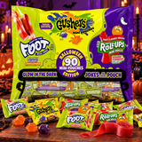 90 count Halloween fruit snacks bag with mini pouches and fruit snacks