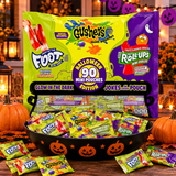Halloween fruit snack pouches in a pumpkin bowl for trick-or-treaters