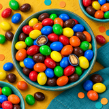 Bowl of colorful Peanut M&M's milk chocolate candy