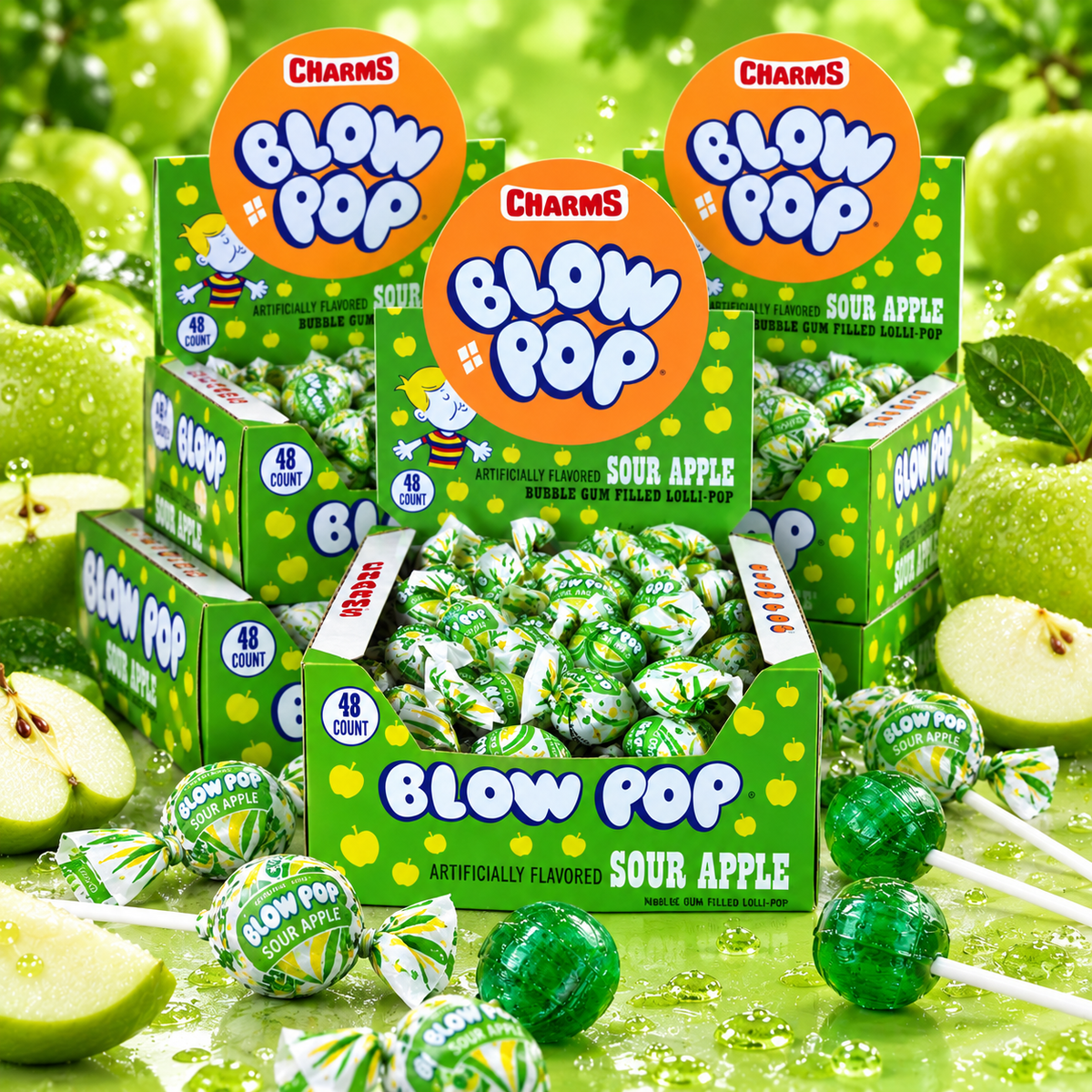 Charms Sour Apple Blow Pop with bubble gum center