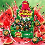 Charms Watermelon Blow Pop unwrapped showing pink candy shell