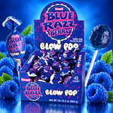 Charms Blue Raspberry Blow Pop unwrapped showing blue candy shell