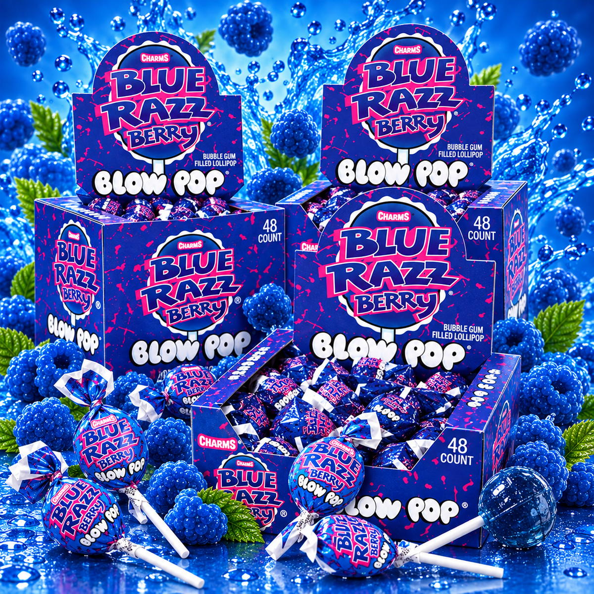 Charms Blue Raspberry Blow Pop with bubble gum center