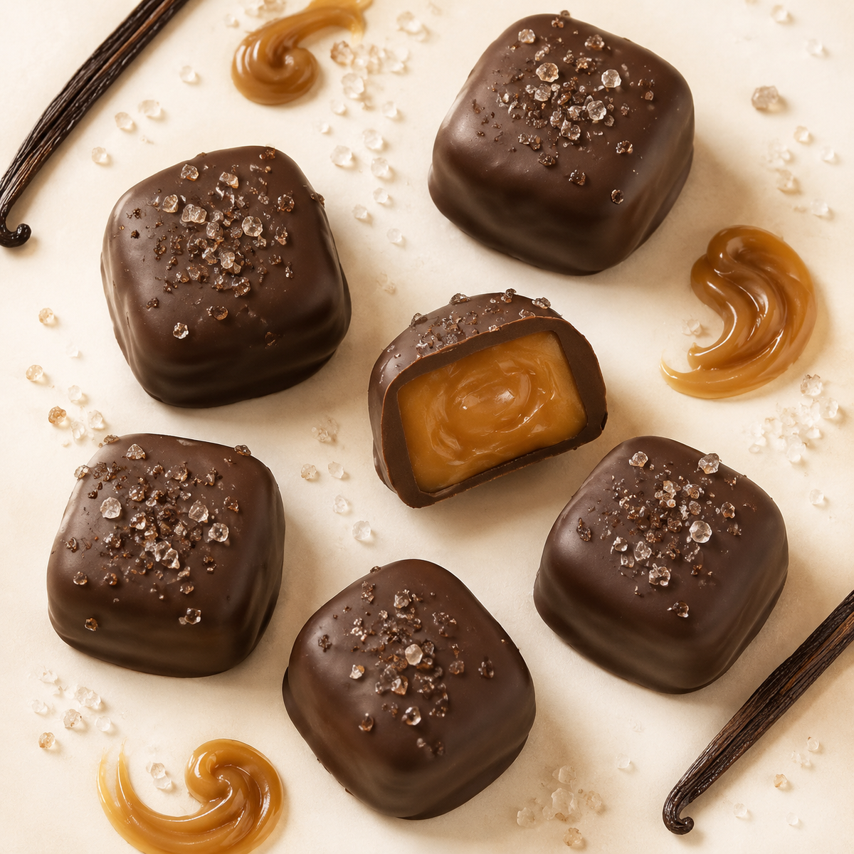 Bag of milk chocolate sea salt caramels sold by weight