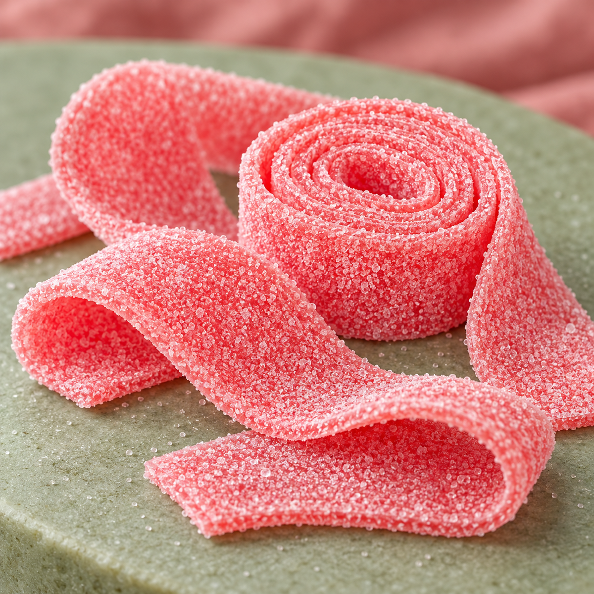 Strawberry Sour Belts sold by the pound at Avaza Candy, strawberry sour belt candy