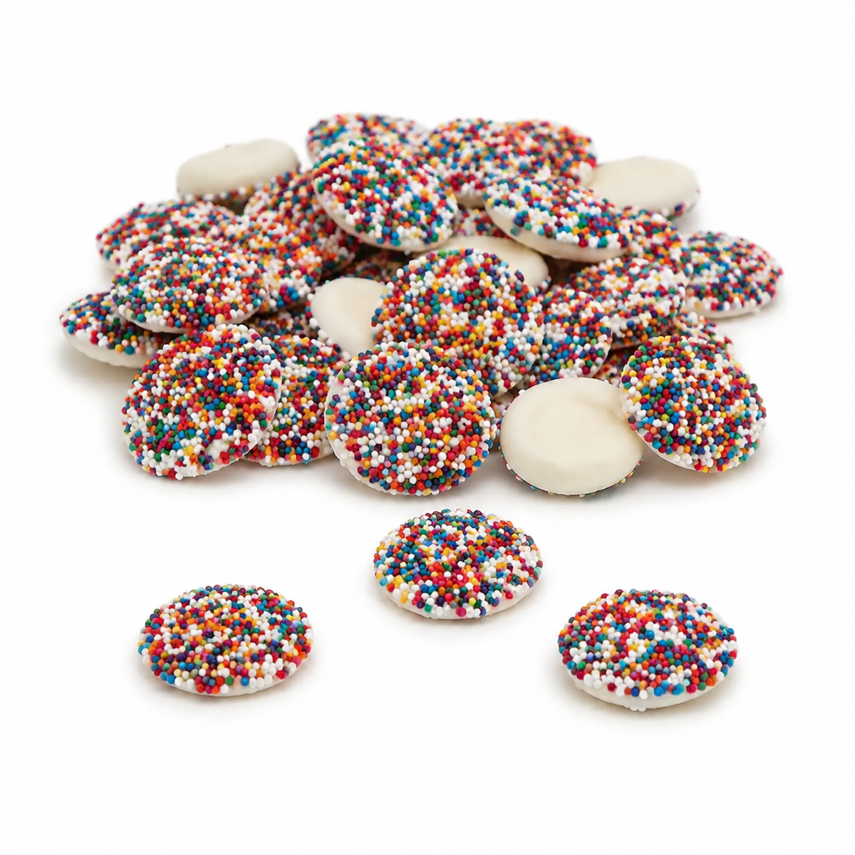 Bag of white chocolate nonpareils sold by weight