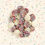 White chocolate nonpareils topped with rainbow seeds