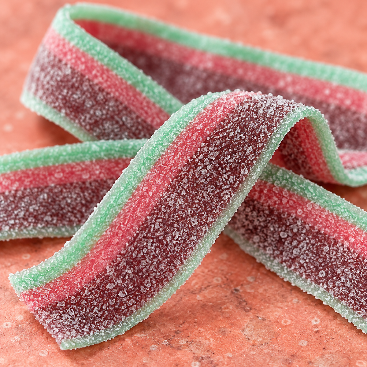 Watermelon Sour Belts sold by the pound at Avaza Candy, watermelon sour belt candy