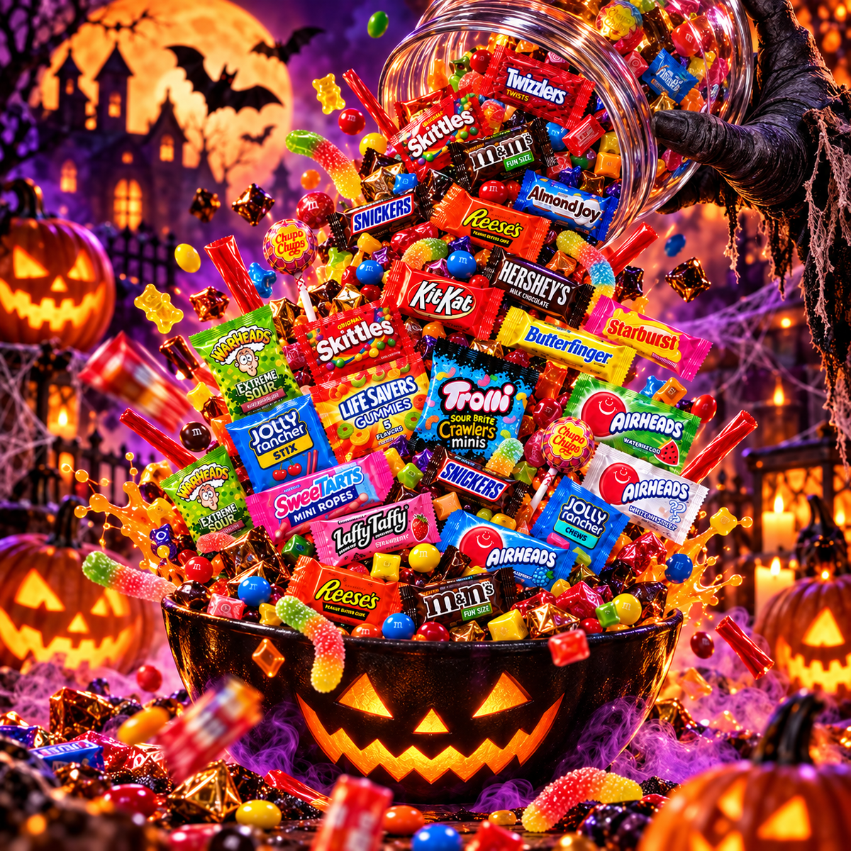 Close-up of wrapped Halloween candy pieces