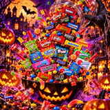 Close-up of wrapped Halloween candy pieces