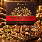Bouchard chocolate cup cut open showing pistachio filling