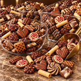 Belgian chocolate cookie assortment on a dessert tray