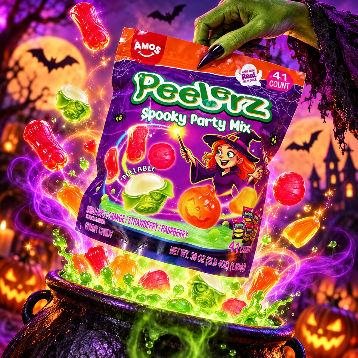 Pile of wrapped Peelerz Halloween gummies
