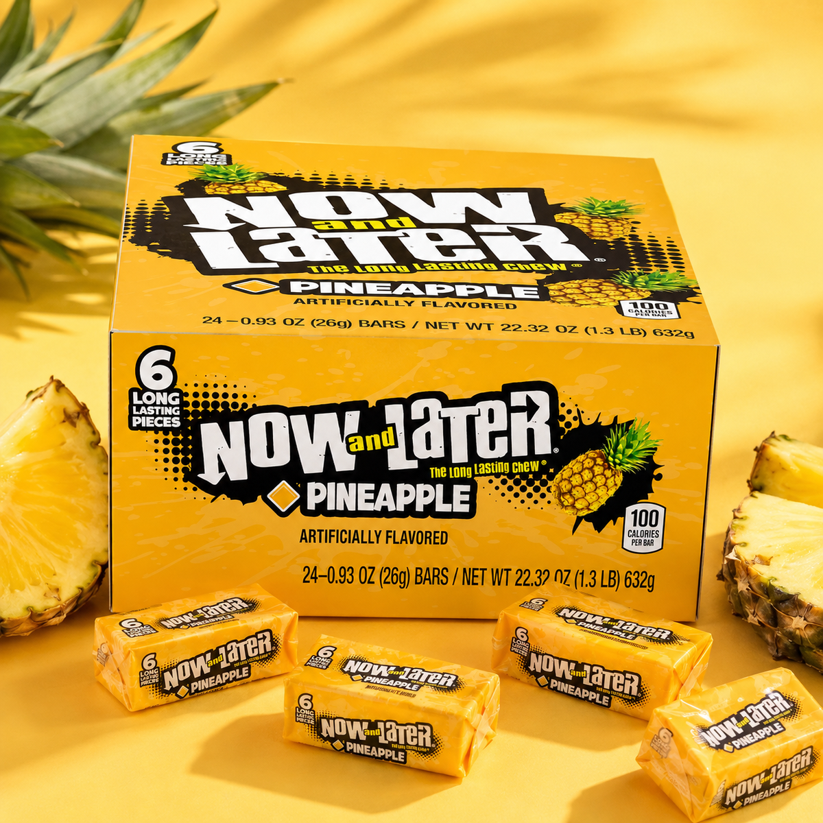 Now and Later Pineapple taffy candy bars, 24 count