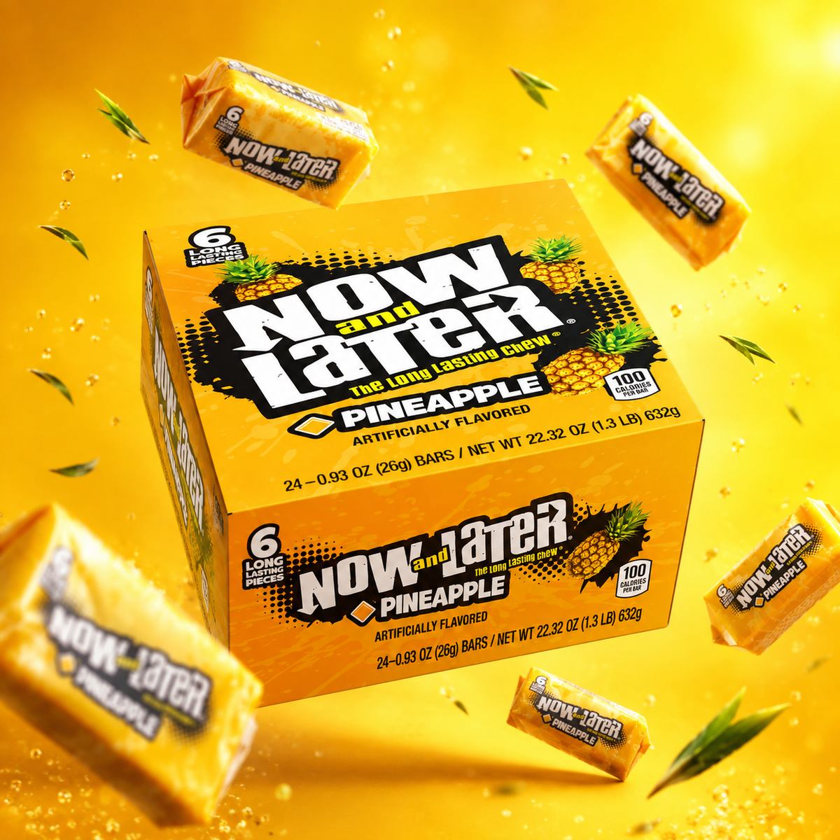 Now and Later Pineapple taffy candy bars, 24 count