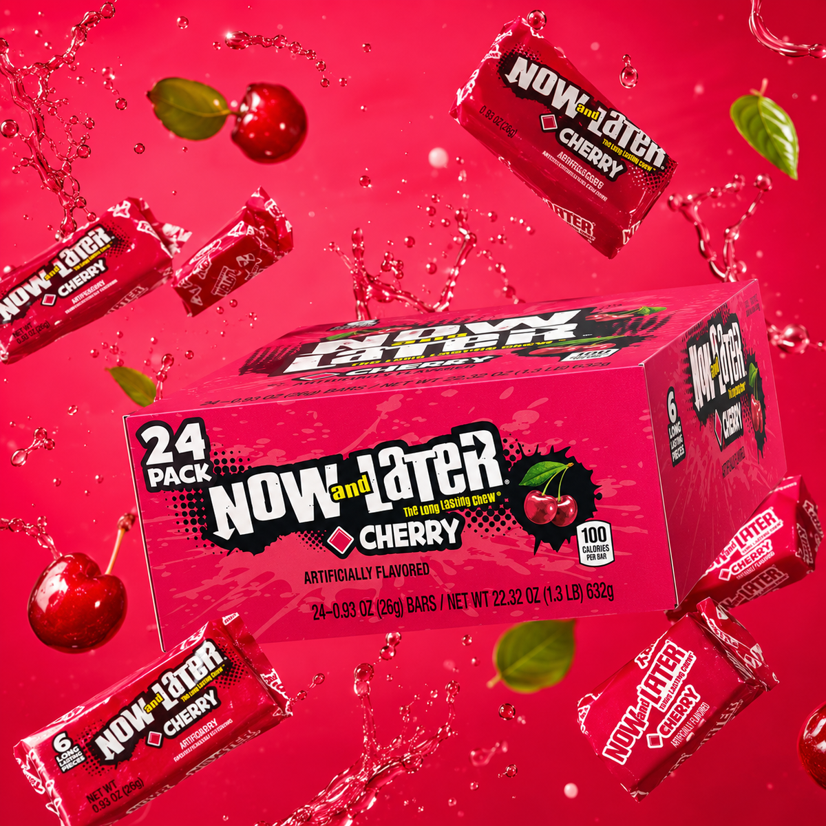 Now and Later Cherry taffy candy bars, 24 count