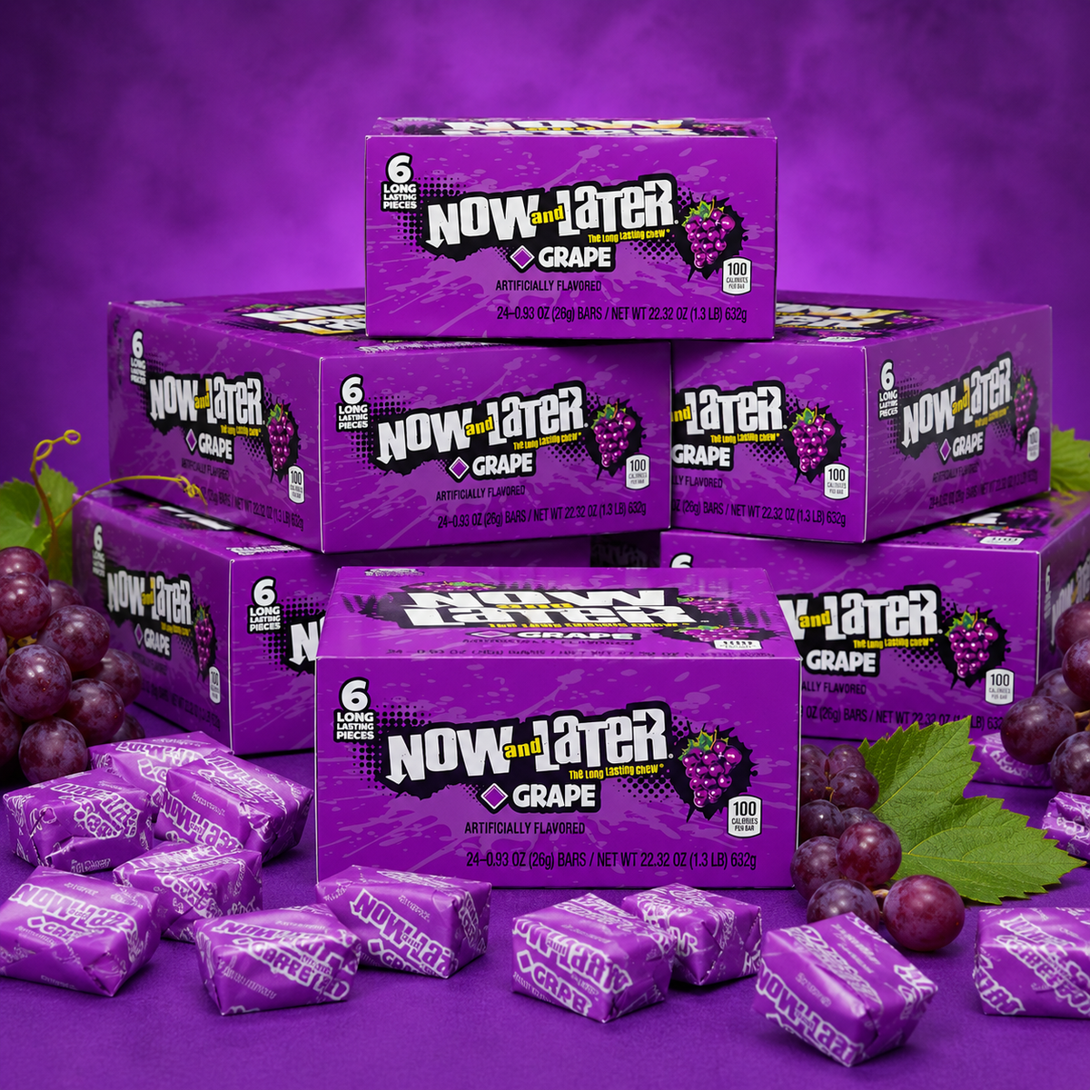 Now and Later Grape taffy candy bars, 24 count