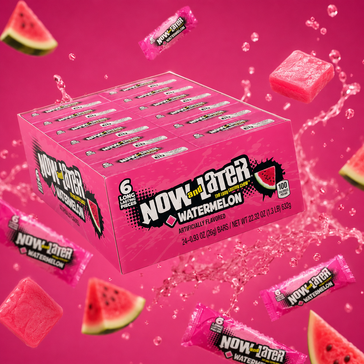 Now and Later Watermelon taffy candy bars, 24 count
