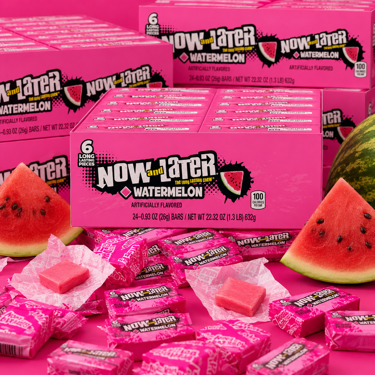 Now and Later Watermelon taffy candy bars, 24 count
