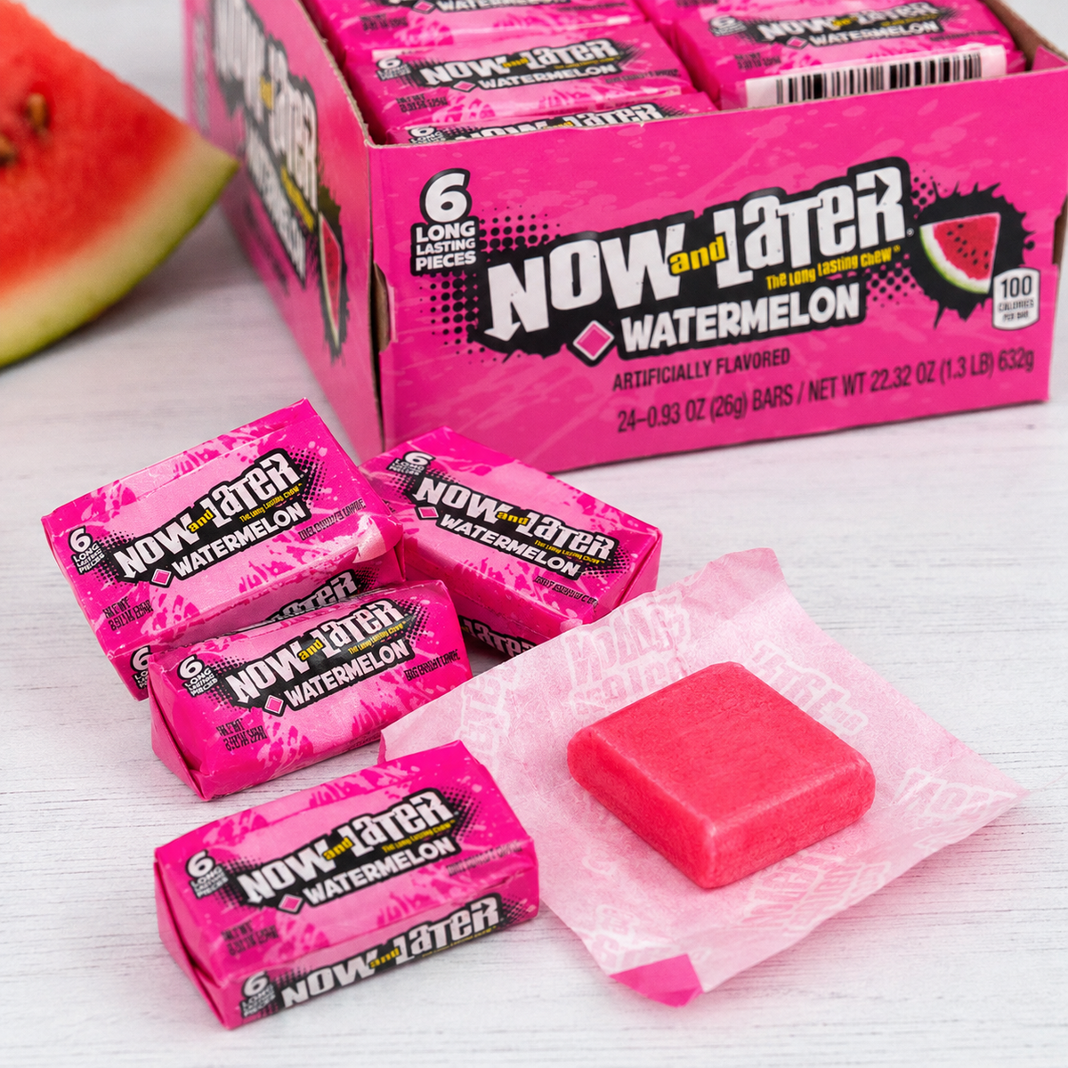Now and Later Watermelon taffy candy bars, 24 count