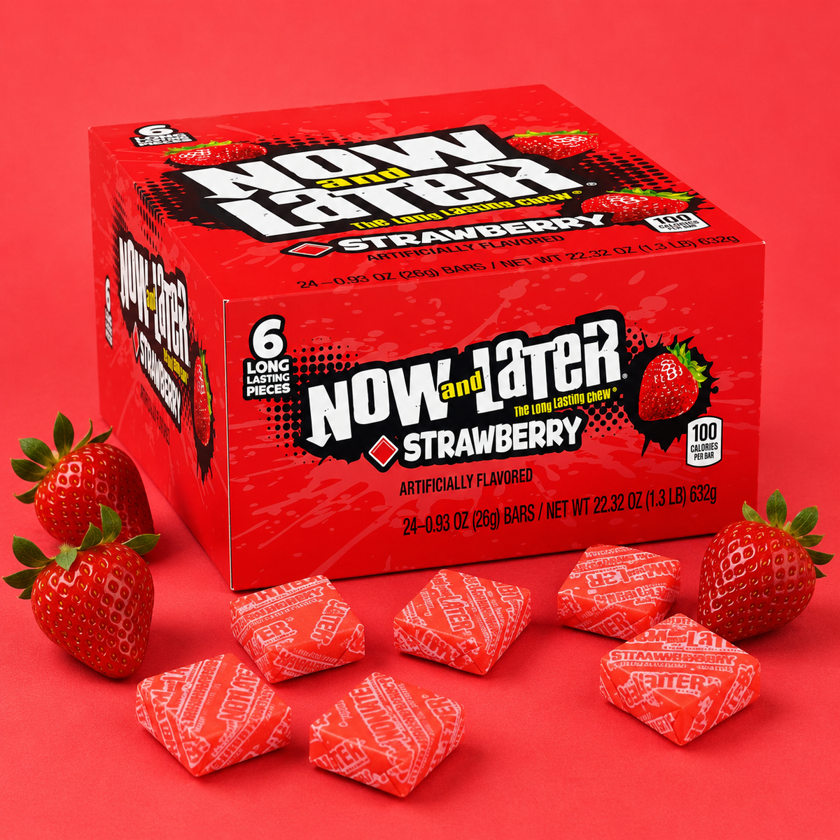 Now and Later Strawberry taffy candy bars, 24 count