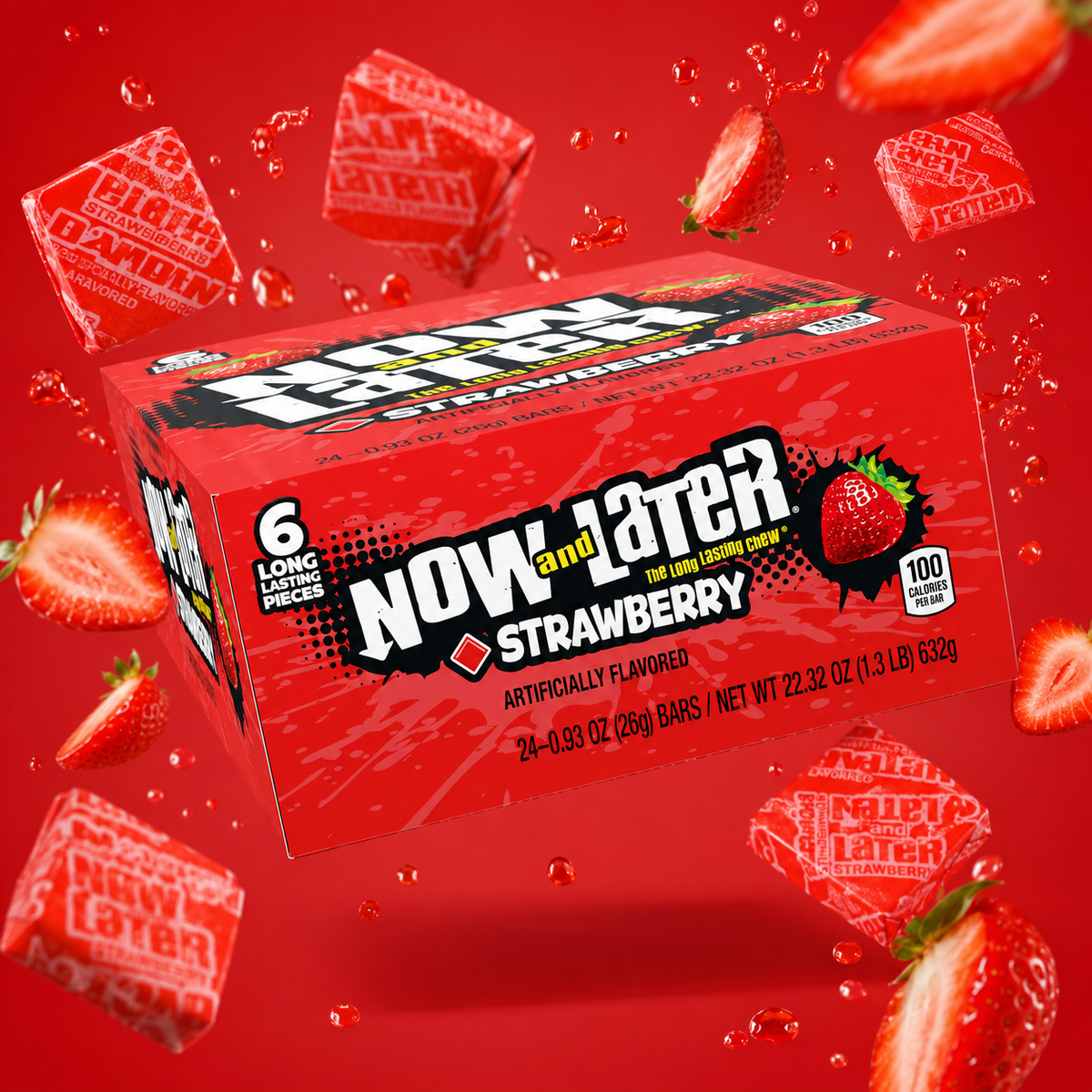 Now and Later Strawberry taffy candy bars, 24 count