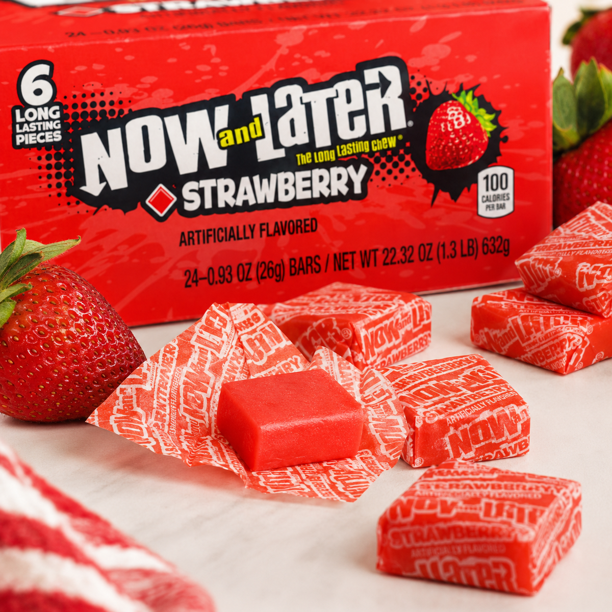 Now and Later Strawberry taffy candy bars, 24 count