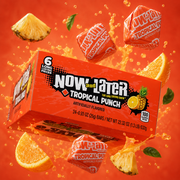 Now and Later Tropical Punch taffy candy bars, 24 count