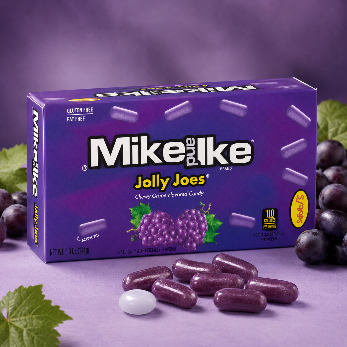 Mike and Ike Jolly Joes grape chewy candy theater boxes, 24 count