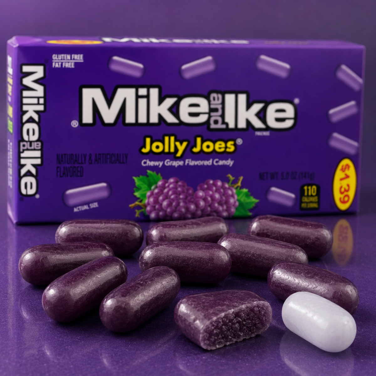 Mike and Ike Jolly Joes grape chewy candy theater boxes, 24 count