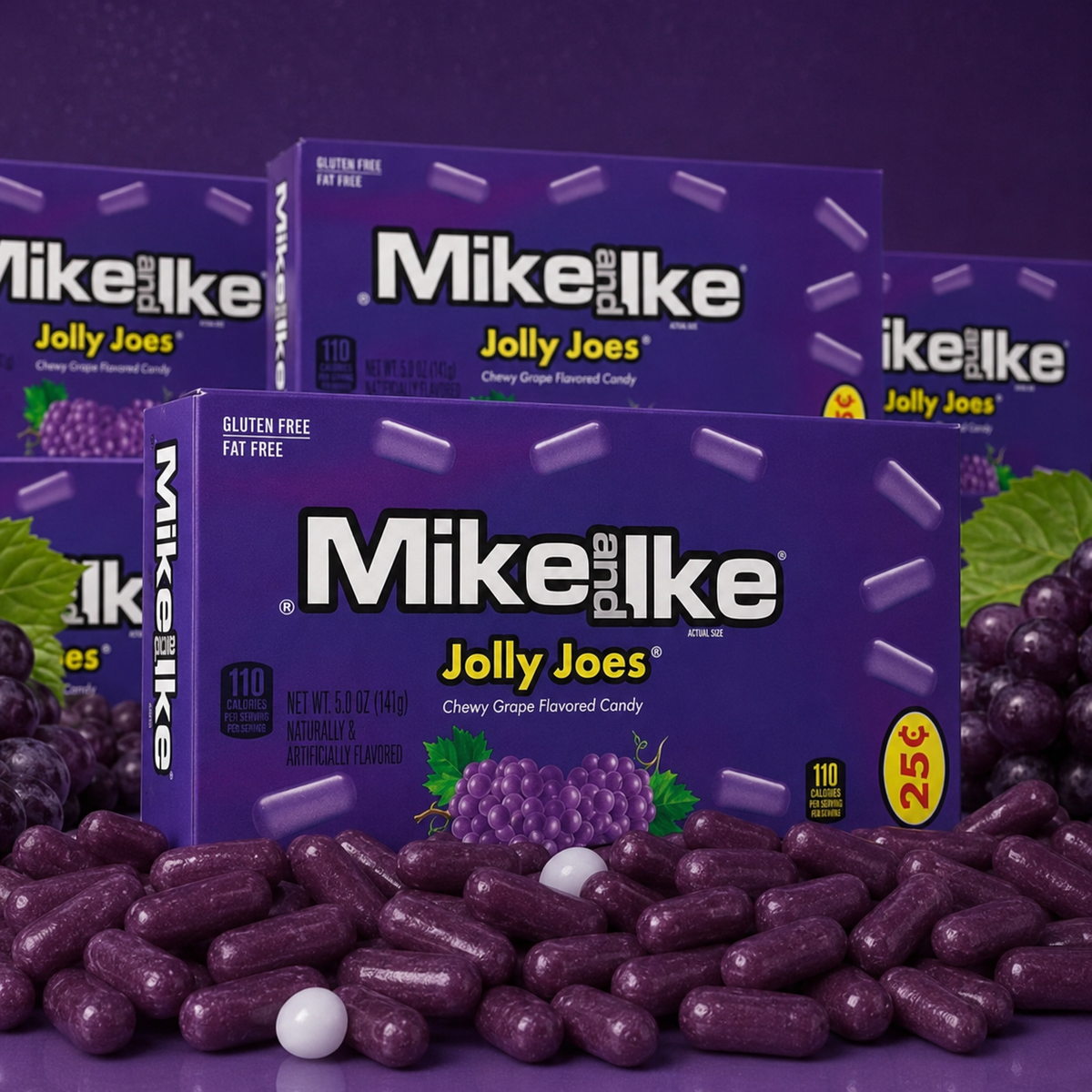 Mike and Ike Jolly Joes grape chewy candy theater boxes, 24 count