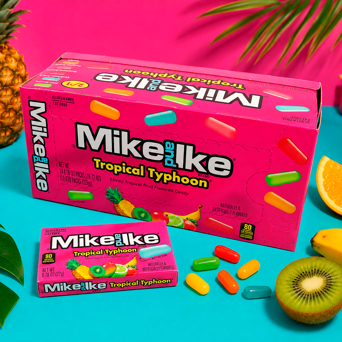 Mike and Ike Tropical Typhoon chewy fruit candy theater boxes, 24 count