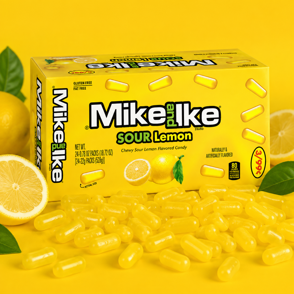 Mike and Ike Sour Lemon chewy fruit candy theater boxes, 24 count