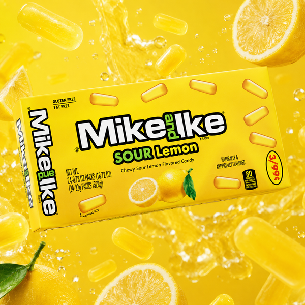 Mike and Ike Sour Lemon chewy fruit candy theater boxes, 24 count