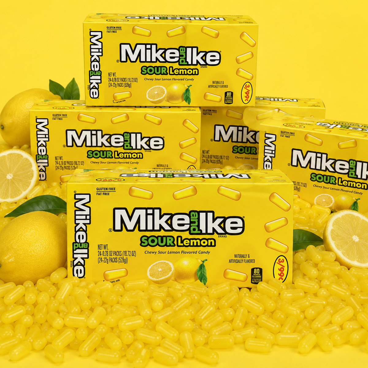 Mike and Ike Sour Lemon chewy fruit candy theater boxes, 24 count