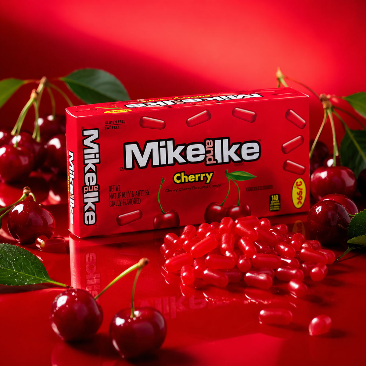 Mike and Ike Cherry chewy fruit candy theater boxes, 24 count