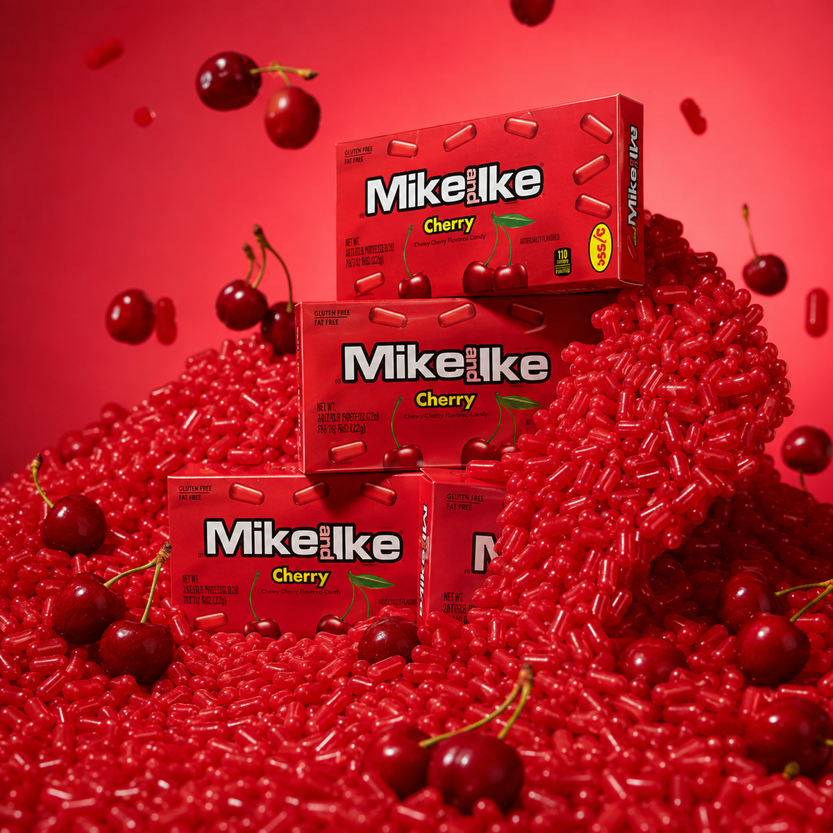 Mike and Ike Cherry chewy fruit candy theater boxes, 24 count