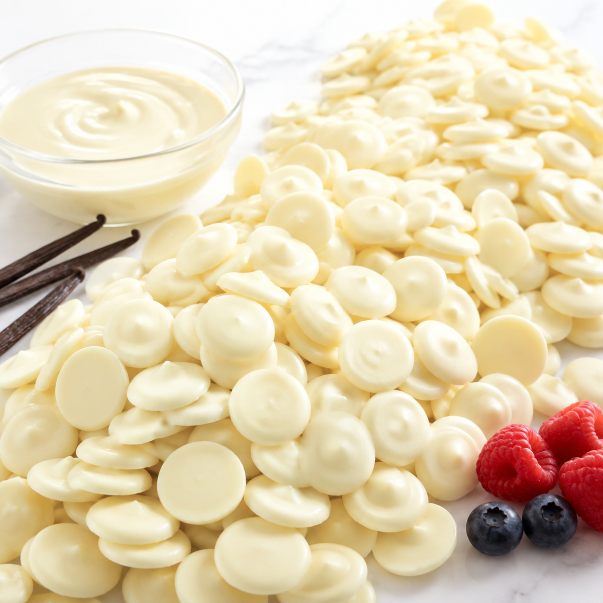 White chocolate melting wafers in bulk bag