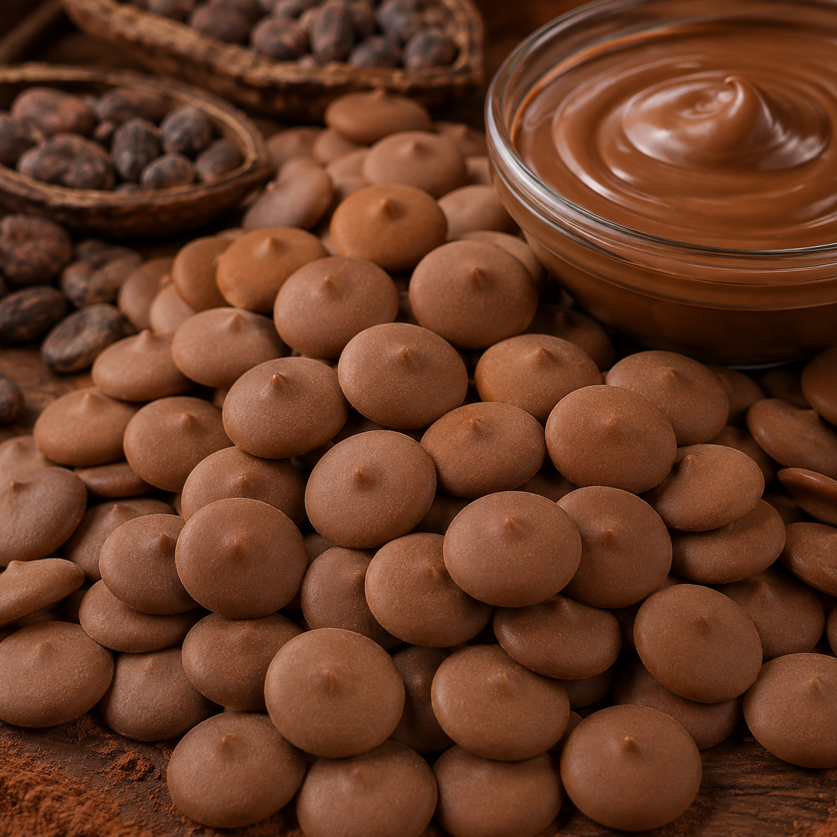Milk chocolate melting wafers in bulk bag