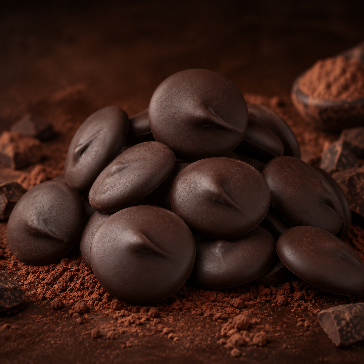 Dark chocolate melting wafers in bulk bag