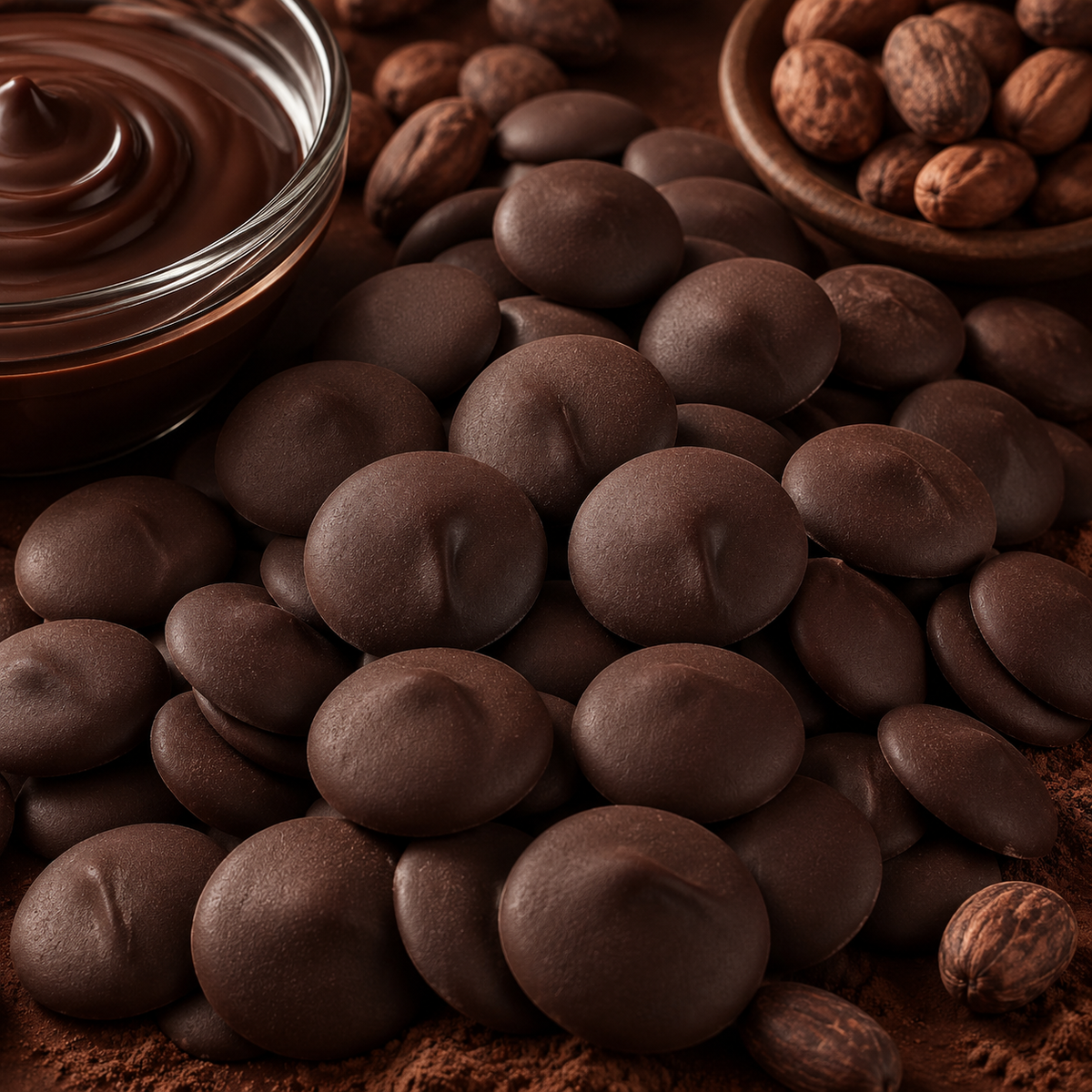 Dark chocolate melting wafers in bulk bag
