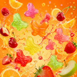 Colorful gummy butterflies candy in six fruit flavors