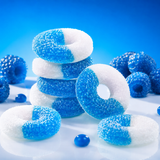 Blue raspberry gummy rings candy