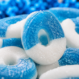 Blue raspberry gummy rings candy