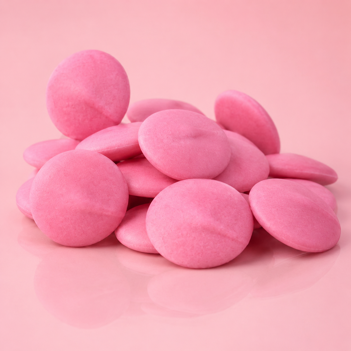Pink chocolate melting wafers in bulk bag